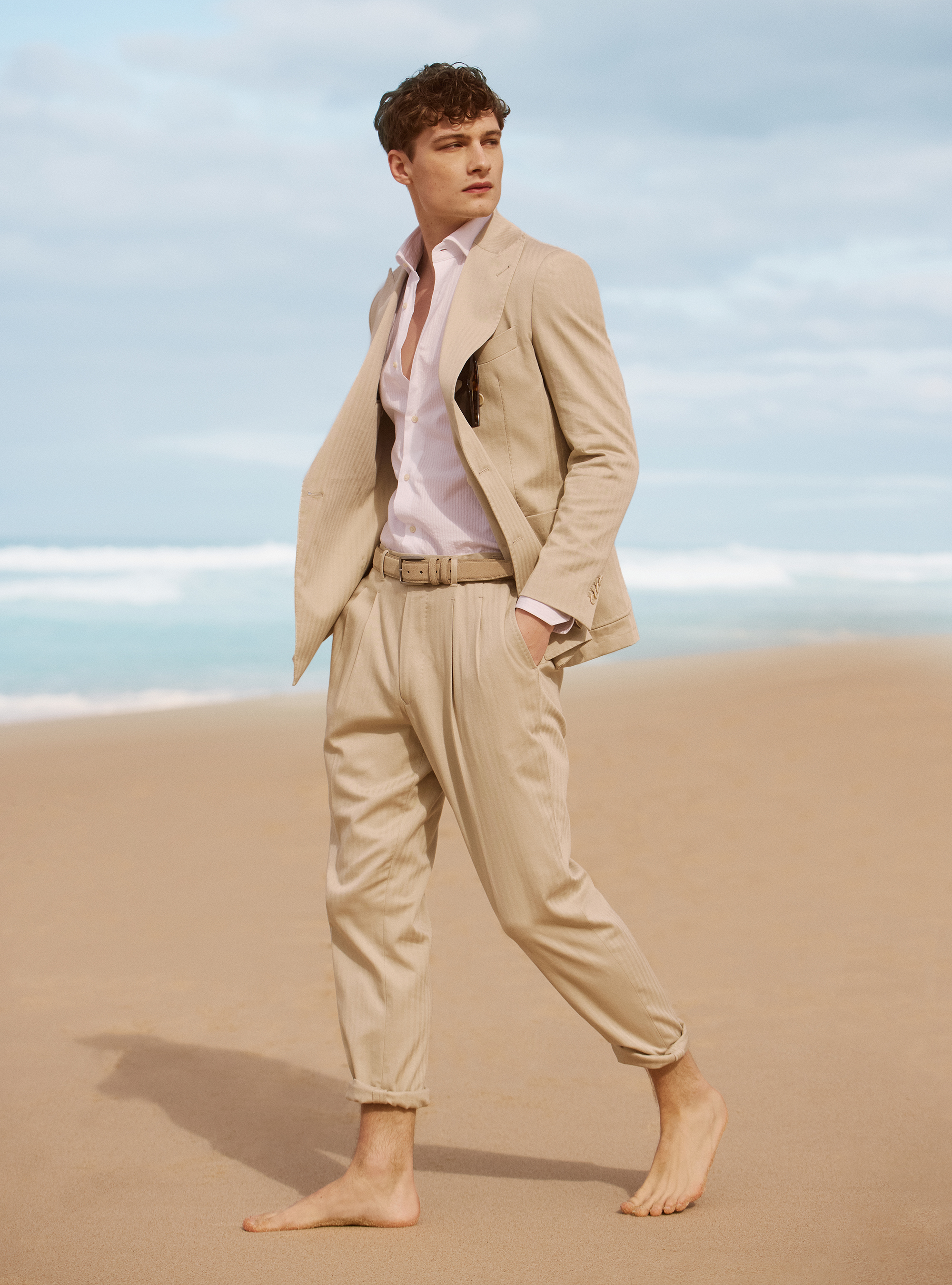 Cotton linen herringbone suit